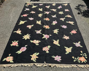 floral vintage wool dhurrie kilim rug 6x9
