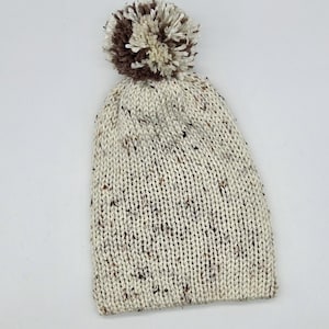 Cream Brown Beanie with PomPom adult  teen kids hat