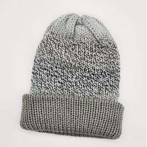 Brown Grey Reversible Beanie Hat adult or teen