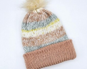 Hand Knits 2 Love Beanie Slouch Cap Faux Fur Pom Pom Soft  display picture 1