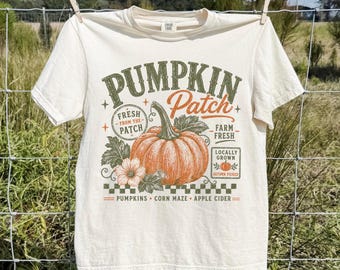 Retro Pumpkin Patch Comfort Colors® Shirt Vintage Autumn Harvest Season Tee Cozy Fall Festival TShirt Farm Fresh Thanksgiving T-Shirt