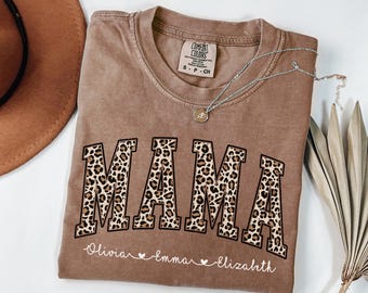 Comfort Colors® Custom Leopard Mama Shirt, Personalized Mom shirt, Christmas Gift For Mom, Mothers Day Gift.