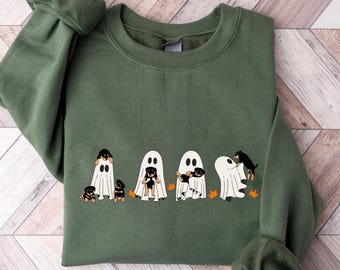 Cute Ghost & Dog Halloween Sweatshirt, Ghost Rottweiler Sweatshirt, Dog Lovers Halloween Gift, Cute Women Halloween Gift, Spooky Season.
