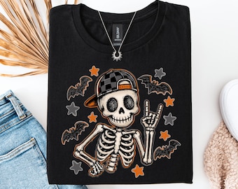 Boy Skeleton Halloween Shirt, Retro Boys Spooky Season Tee, Funny Kids Skeleton T-Shirt
