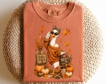 Comfort Colors® Cute Fall Goose Shirt, Autumn Goose Coffee Tee, Pumpkin Goose Sweatshirt, Coquette Fall Shirt, Cozy Thanksgiving Gift