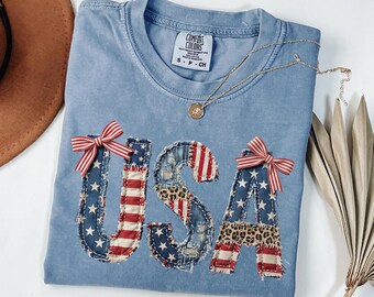 Comfort Colors® USA American Flag Shirt, FAUX Patchwork 4th Of July Shirt, Independence Day Shirt, 250 Years Shirt, Print Only-Not a Patch