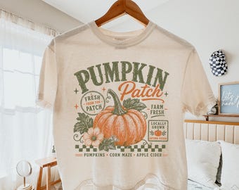 Comfort Colors®Retro Pumpkin Patch Boxy Tee,Trendy Fall Sublimation,Vintage Autumn Shirt , Distressed Fall Crop Top, Farm Fresh Pumpkin Tee