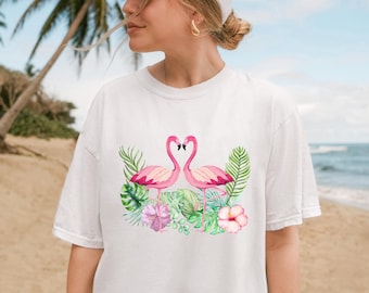 Comfort Colors® Flamingo Shirt, Cute Beach Shirt, Summer T-Shirt, Tropical Animal Shirt, Summer Vacation Shirt, Valentine Flamingo Shirt.
