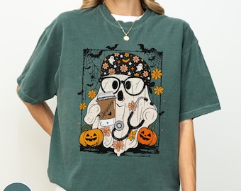 Comfort Colors® Ghost Nurse Halloween Shirt, Halloween Nurse Shirt, Spooky Nurse Shirt, Halloween Nurse Gift, Nurse Boo Crew Shirt, Fall Tee