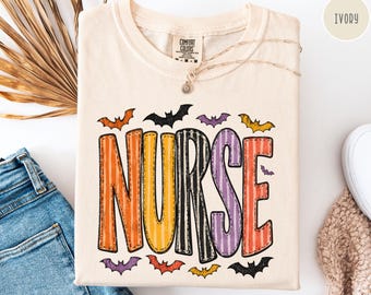 Nurse Comfort Colors® Halloween Shirt, Halloween Nurse Shirt, Spooky Nurse, Fall Nurse Crewneck, Retro Nurse Shirt, Halloween Nursing Tee.
