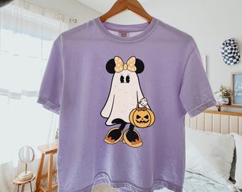 Minnie Halloween Comfort Colors Boxy Tee, Mickey Halloween Shirt, Mickey and Minnie Ghost Shirt, Disney Halloween Tee.