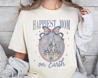 Retro Happiest Mom On Earth Shirt Disney Castle Tee, Coquette Bow Mom T-Shirt, Disney Castle Coquette Bow T-shirt, Mother's Day Gift For Mom