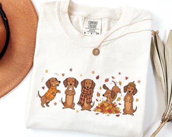 Comfort Colors® Dachshund Fall Shirt, Autumn Dog Lover Tee, Cozy Season Wiener Dog T-Shirt, Dachshund Halloween Shirt