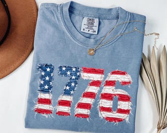 Distressed Faux Patchwork 1776 USA Flag Comfort Colors Shirt, Vintage Patriotic Graphic Tee, American Shirt, 4th of July Shirt