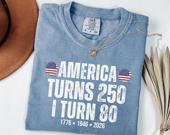 Vintage 80th Birthday Shirt 1946, America Turns 250 Tee, 80th Birthday Gift Idea, Patriotic Birthday Shirt 2026, 1946 Birthday T-Shirt