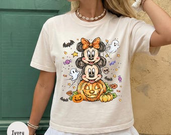 Mickey Minnie Halloween Cropped Boxy Tee, Disney Halloween Comfort Colors Crop Shirt, Pumpkin Mouse Tee, Spooky Season Disneyland Outfit