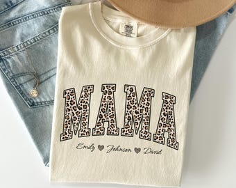 Personalized Mama Shirt With Kids Names, Leopard Mama Shirt, Mothers Day Gift, Mom Shirt, Retro Mama Shirt,Gift For Mom, Mama Shirt,Mom Gift