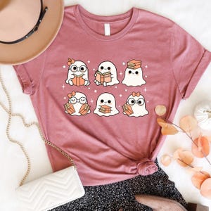 Retro Ghost Reading Books Shirt, Bookish Halloween Shirt, Teacher Librarian Halloween Gift, Halloween Book Lover, Halloween School.