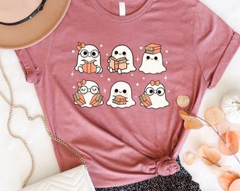 Retro Ghost Reading Books Shirt, Bookish Halloween Shirt, Teacher Librarian Halloween Gift, Halloween Book Lover, Halloween School.