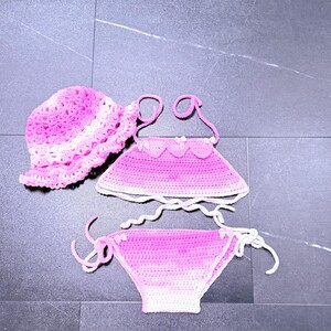 Hand crotchet baby bikini  and  hat , crotchet baby swimsuit, adorable baby bikini, cute  beach outfit,  unique baby gift, Unique baby gift