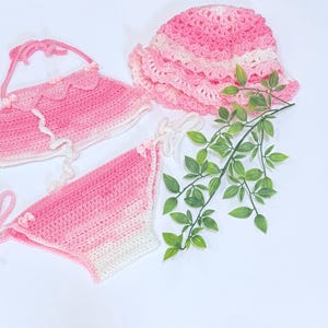Toddler crotchet summer outfit  pool side play outfit . . Multi color halter top  and  tie side bikini button