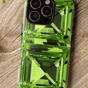 Funda de teléfono con peridoto artificial, gema verde artificial brillante, piedra natal de agosto, para iPhone 17, 16, 15+, Pro Max Plus, Pixel Pro, Samsung S25, S24 Ultra