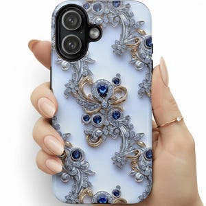 Luxe telefoonhoesje met imitatie saffier en kristal, edelsteen goud/zilver glamoureuze look iPhone 17 16 15+ Pro Max Plus Pixel Samsung S25 S24 Ultra