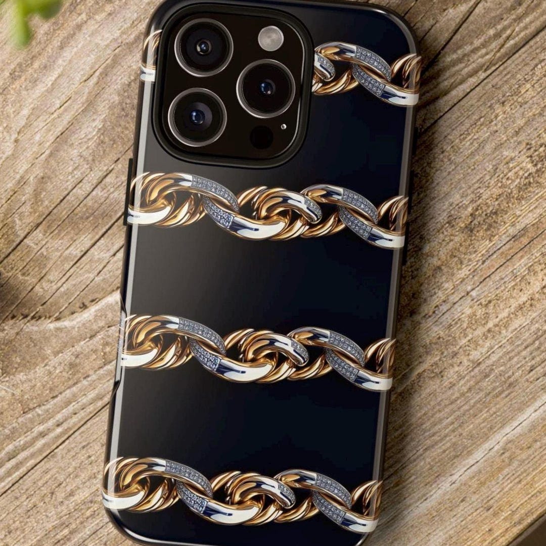 Black Gold & Diamond Chain Phone Case, Unique Classy Minimal Jewelry ...