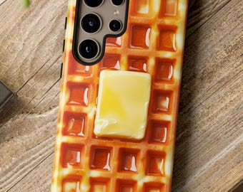 Coque de portable gaufres, sirop et beurre, petit-déjeuner brunch amusant pour les gourmets iPhone 17 16 15 14+ Pro Max Plus Air, Pixel 9 8+, Samsung S25 S24+ Ultra FE