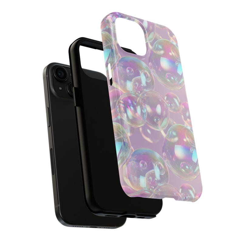 Pink Iridescent Bubbles Phone Case, Translucent Shiny Effect, Unique Cool Kids iPhone 16 15 14 13+ Pro Max Plus or Samsung Galaxy Cover image 3