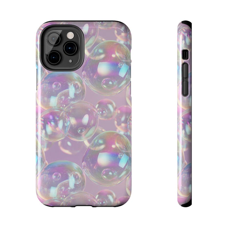 Pink Iridescent Bubbles Phone Case, Translucent Shiny Effect, Unique Cool Kids iPhone 16 15 14 13+ Pro Max Plus or Samsung Galaxy Cover image 4