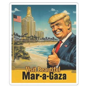 Besuchen Sie den schönen Mar-A-Gaza-Trumpf-Aufkleber, lustiger politischer Pro-USA Amerika & Pro-Israel-Witz-Aufkleber, Strand- Hotel-Postkarte, 3 "x 3" Aufkleber