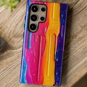 Capa para celular com tinta pingando, azul, rosa, amarelo, roxo, arte multicolorida, iPhone 17, 16, 15, 14+ Pro Max Plus Air Pixel, Samsung S25 Ultra FE