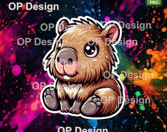 Adorable baby Capybara Illustration in Modern Style - Abstract Dark Tones Digital Art - PNG