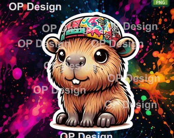 Adorable Baby Capybara Illustration in Modern Style - Abstract Dark Tones Digital Art