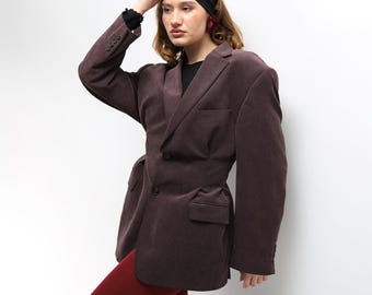 Blazer de pana reciclada / Chaqueta vintage ajustada para mujer