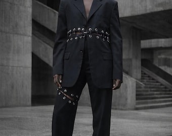 Blazer trasformabile con allacciatura in vita – Giacca corta o lunga, completo su misura, outfit d'avanguardia