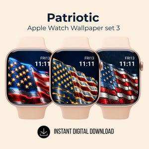Patriotiskt Apple Watch-bakgrundsset, urtavla med amerikansk flagga, digital nedladdning av USA