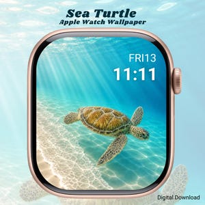 Sfondo per Apple Watch con tartaruga marina e scena sottomarina sulla spiaggia (download digitale)