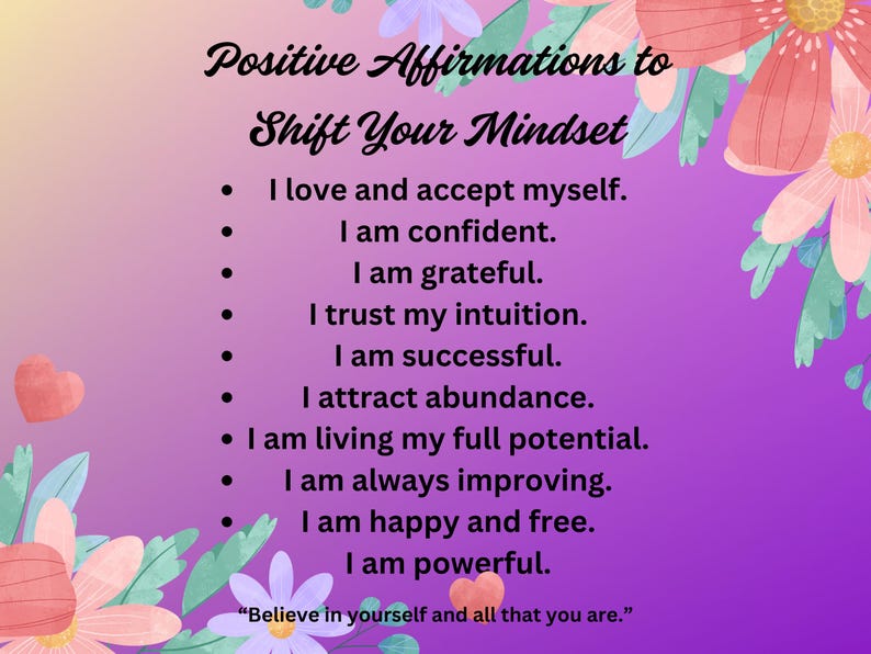 Daily Affirmations Printable | Positive Mindset & Manifestation Sheet ...