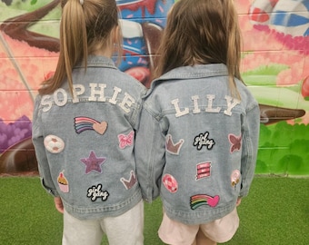 Chaqueta vaquera infantil personalizada / Diseño personalizado con nombre y parche / Ballie Bee Boutique