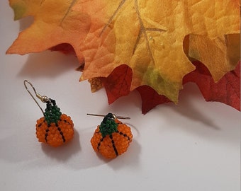 3D Beaded Pumpkin Earrings for Halloween and Fall