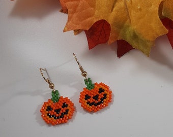 Pumpkin Jack o Lantern Beaded Fall Earrings