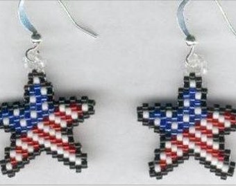 PATRIOTIC Jewelry Beaded Star American FLAG Seed Beads Earrings