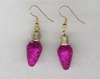 Fuchsia Christmas Light Bulb Ornament Earrings