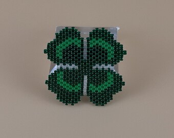 Beaded St. Patrick's Day 4 Leaf Clover Brooch Pin
