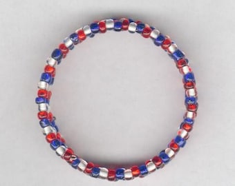 Patriotic Jewlery Red, White, Blue, Glow in the Dark Beaded Bracelet 4th of July