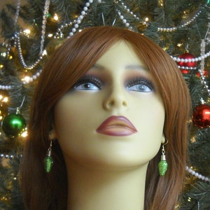 Green Christmas Light Bulb Ornament Earrings image 2