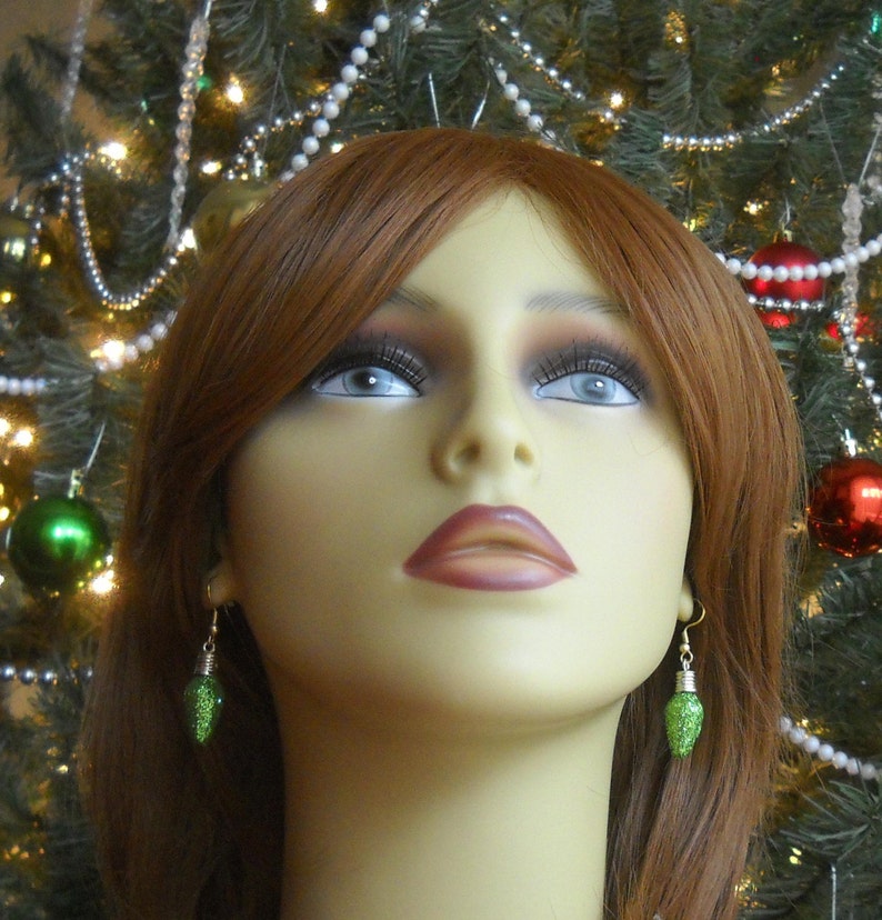 Green Christmas Light Bulb Ornament Earrings image 2