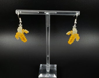 Banana Fruit Beaded Earrings Yellow Seed Beads